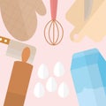 bundle of kitchenware icons on a pink background