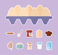 bundle of kitchenware icons on a purple background