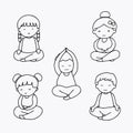 Bundle of meditation yoga. cartoon doodle line art meditating children collection illustration vector