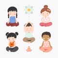 Bundle of meditation yoga. flat meditating children collection illustration vector