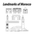 Bundle of morocco famous landmarks by silhouette outline style Royalty Free Stock Photo