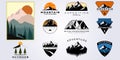 Bundle mountain adventure outdoor logo vector set illustration design collection , camping, wild, life, style, hobby, sport