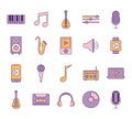 bundle of music icons on a white background Royalty Free Stock Photo