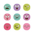 bundle of nine cartoon faces emoticons in white background