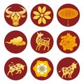 bundle of nine chinese new year 2021 golden set icons Royalty Free Stock Photo