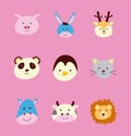 bundle of nine cute little animals heads characters