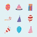 bundle of nine happy birthday set icons