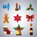 Bundle of nine happy merry christmas icons