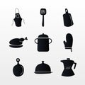bundle of nine kitchen utensils set icons