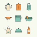 bundle of nine kitchen utensils set line and colors style icons