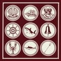 bundle of nine nautical elements set icons