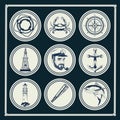 bundle of nine nautical gray elements set icons