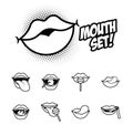 Bundle of nine pop art mouths line style icons