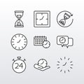 bundle of nine time clocks line style set icons