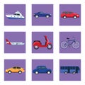 bundle of nine transport vehicles set icons