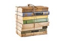 Bundle of old books tied up with string. Isolated on white background Royalty Free Stock Photo