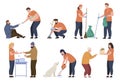 Bundle of people volunteer work vector flat illustration man and woman volunteering, supporting