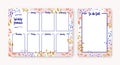 Bundle of personal weekly planner and to-do-list templates with frame made of colorful smears, paint traces, scribble