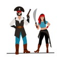 Bundle Pirate. A couple of pirate girls and a guy, different pirate items. Vector illustration