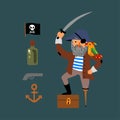 Bundle pirate. Hand drawn beautiful vector illustration with pirate and his stuff.