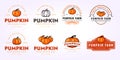 bundle pumpkin farm logo design, set of halloween icon vector vintage retro