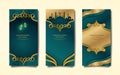 Bundle set of ramadan banners with green and gold Islamic decorations