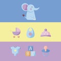 Bundle of seven baby shower set icons
