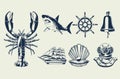 bundle of seven nautical elements set icons