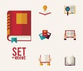 bundle of seven texts books education supplies icons and lettering