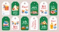 Bundle of winter sale labels with cute elf characters on Christmas holidays Royalty Free Stock Photo