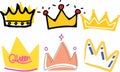 Bundle of six hand draw crown including eps file, editable size and color Royalty Free Stock Photo