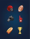 bundle of six super bowl set icons Royalty Free Stock Photo