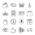 Bundle of sixteen shopping set collection icons