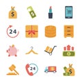 Bundle of sixteen shopping set icons