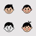 Bundle of smiling kid face icon flat vector minimal design Royalty Free Stock Photo