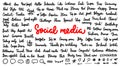 Bundle of Social media words and elements, hand drawn lettering stickers design for posts, chats, stories. Like Share Repost