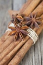 Bundle of spicy cinnamon sticks Royalty Free Stock Photo