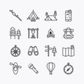 Bundle of summer camp activity flat line icons collection. simple  design vector Royalty Free Stock Photo