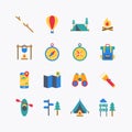Bundle of summer camp activity flat line icons collection. simple  design vector Royalty Free Stock Photo