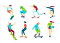 Bundle of teenage boys and girls or skateboarders riding skateboard. Royalty Free Stock Photo