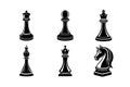 6-bundle template of chess king,queen,rook,bishop,knight,pawn vector silhouette Royalty Free Stock Photo