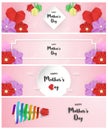 Bundle template design for happy mother's day. Vector illustration in paper cut and craft style. Decoration background with
