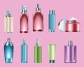 bundle of ten skin care bottles products Royalty Free Stock Photo