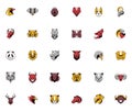 Bundle of thirty heads animals emblems icons