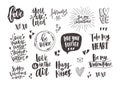 Bundle of trendy monochrome Valentine s day letterings with various phrases, quotes and wishes decorated by hearts hand