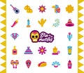 Bundle of twenty two dia de los muertos set icons