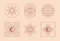 Bundle of vector bohemian logos,icons,symbols with sun,crescent moon,sky,star and sunburst