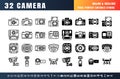 Bundle Vector of 32 Camera Line Outline and Solid Glyph Details Icon Set. 48x48 Pixel Perfect Editable Stroke