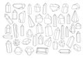 Vector illustrations set of hand drawn geometric black and white gems, crystals and minerals.