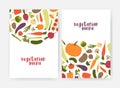 Bundle of vegan menu cover templates decorated with tasty natural fresh raw vegetables and mushrooms on white background